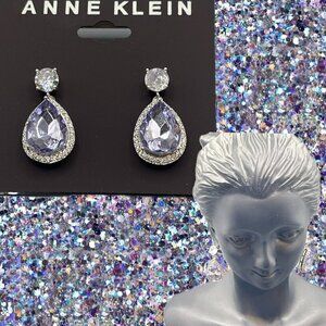 Anne Klein Silver Lilac Stone Crystal Accent Pear Shaped Drop Post Earrings